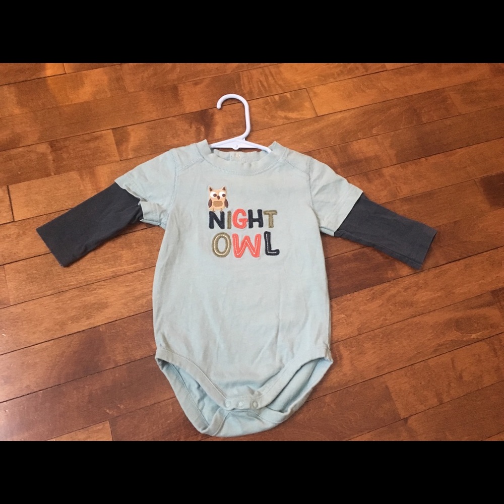Gymboree Blue Long Sleeve Owl Onesie 12-18 Months